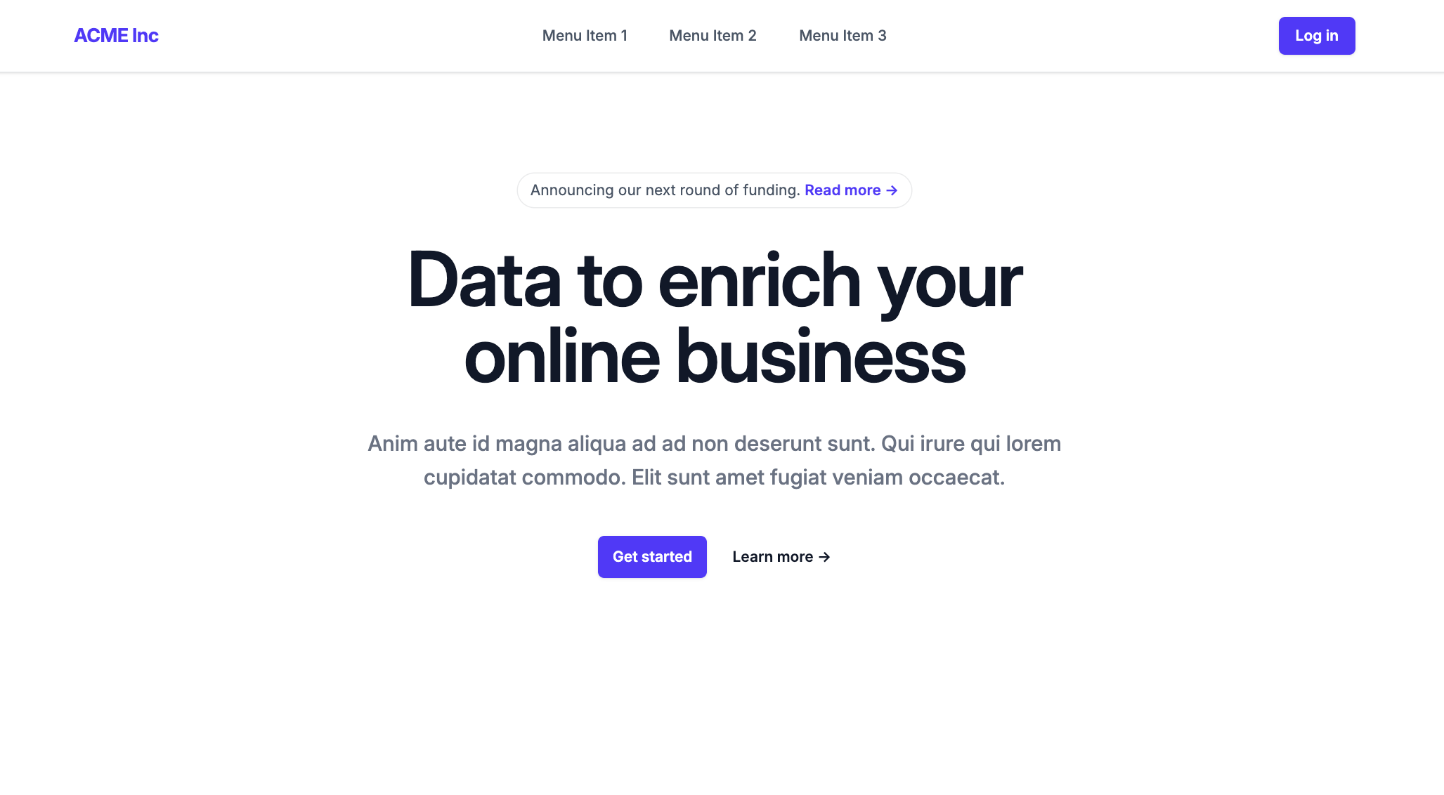Browser showing the Hero #1 component rendered on the homepage