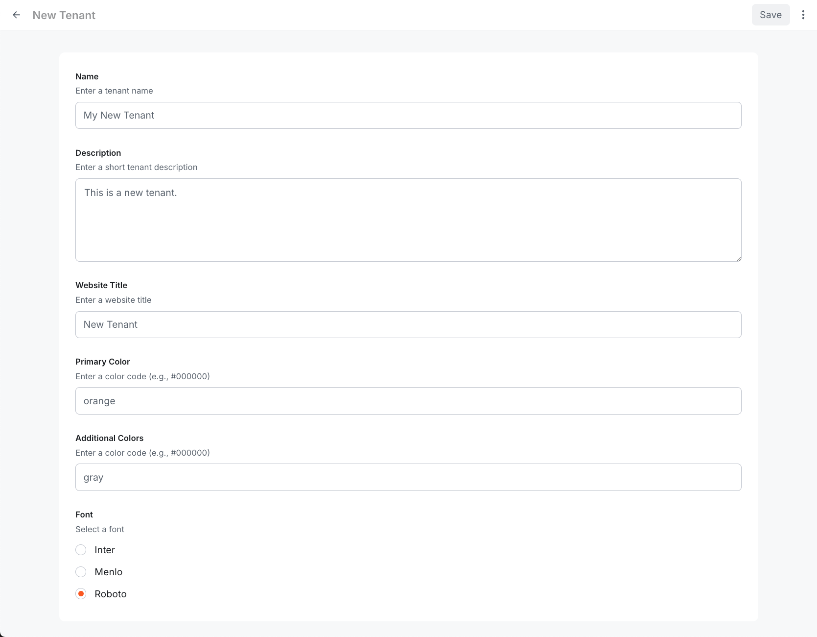 Tenant form with custom fields